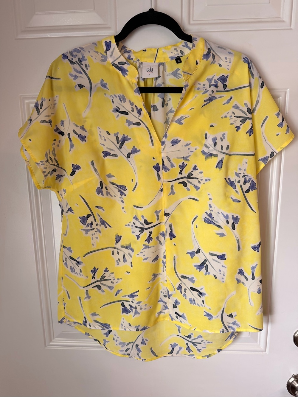 CAbi Yellow Floral Short-Sleeve V-Neck Blouse